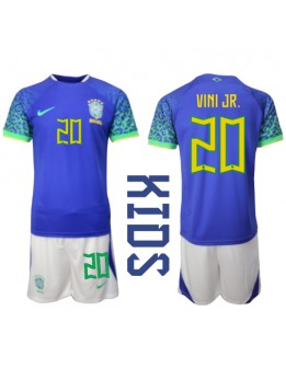 Billige Brasil Vinicius Junior #20 Bortedraktsett Barn VM 2022 Kortermet (+ Korte bukser)